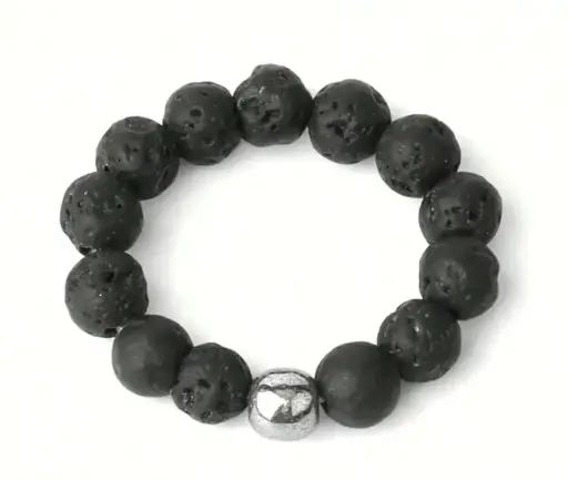 Unazë me gurin vullkanik natyror llava e zezë (Black Lava)