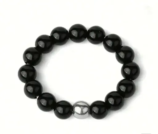 Unazë me gurin natyral Agata e zezë (Black Agate)